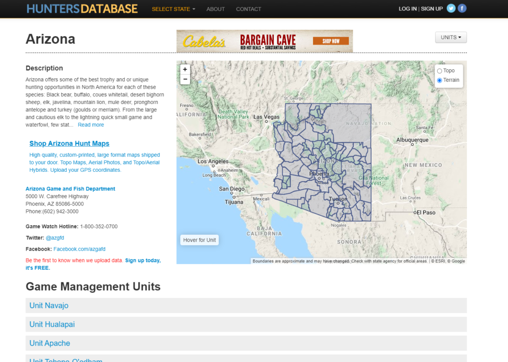 Hunters Database Arizona Page